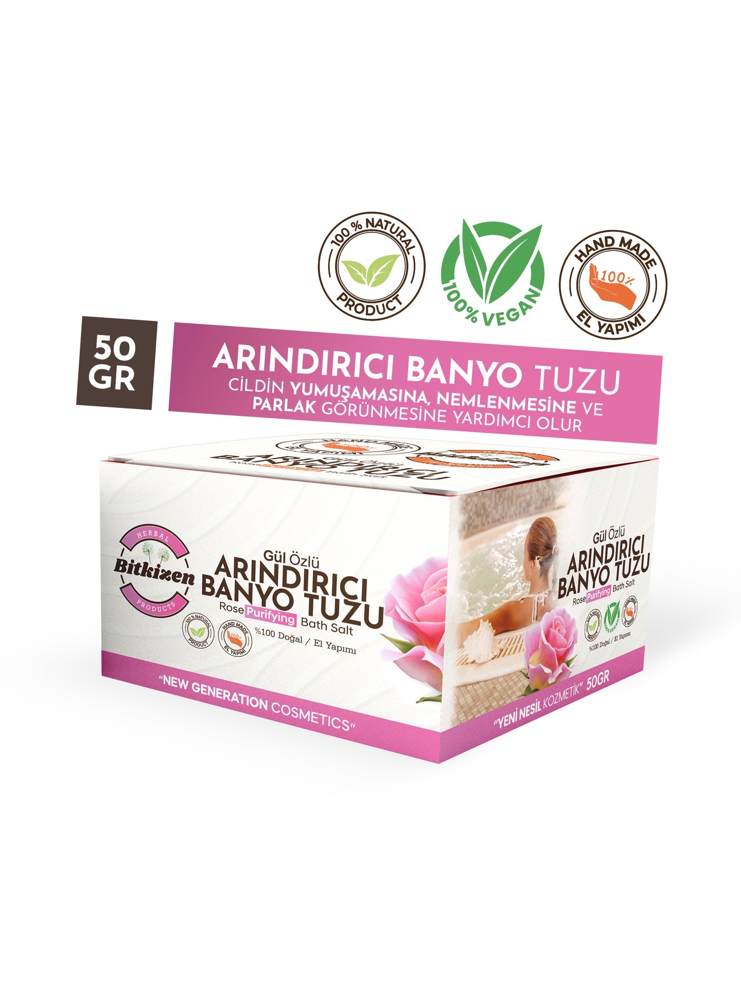 Bitkizen El Yapımı Gül Özlü Arındırıcı Banyo Tuzu 50GR