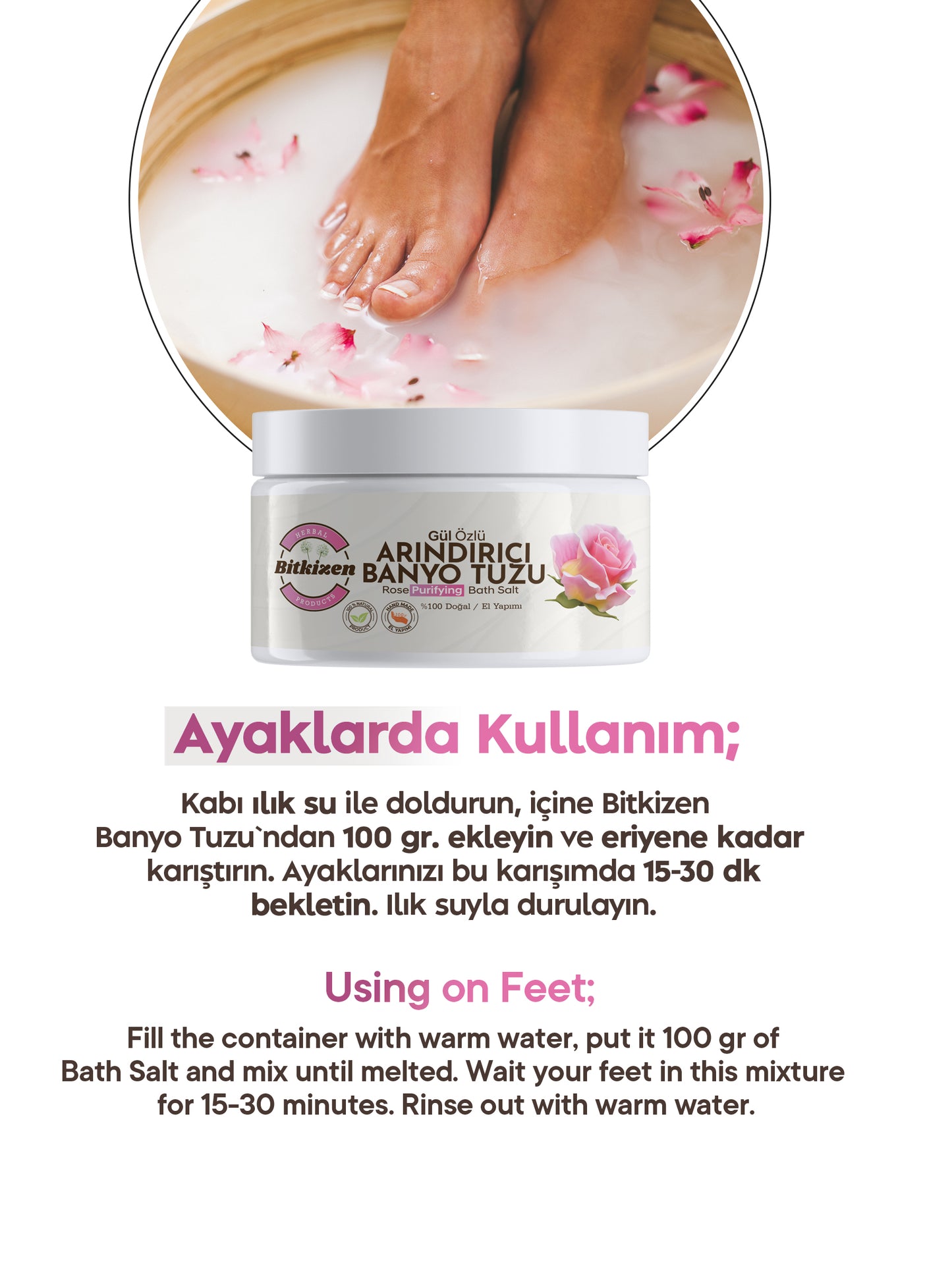 Bitkizen El Yapımı Gül Özlü Arındırıcı Banyo Tuzu 50GR